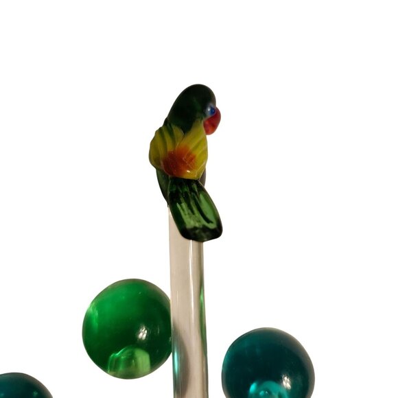 5 Glass and Plastic Stir Swizzle Sticks Colorful Parrot and Ball Designs - Picture 2 of 6